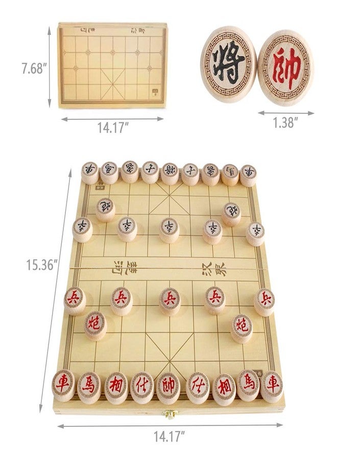 Luoyer 14 Inch Wooden Foldable Chinese Chess Xiangqi Travel Game Set with Wooden Chess Pieces Traditional Tabletop Strategy and Skill Game for Teens Adults - Image 3